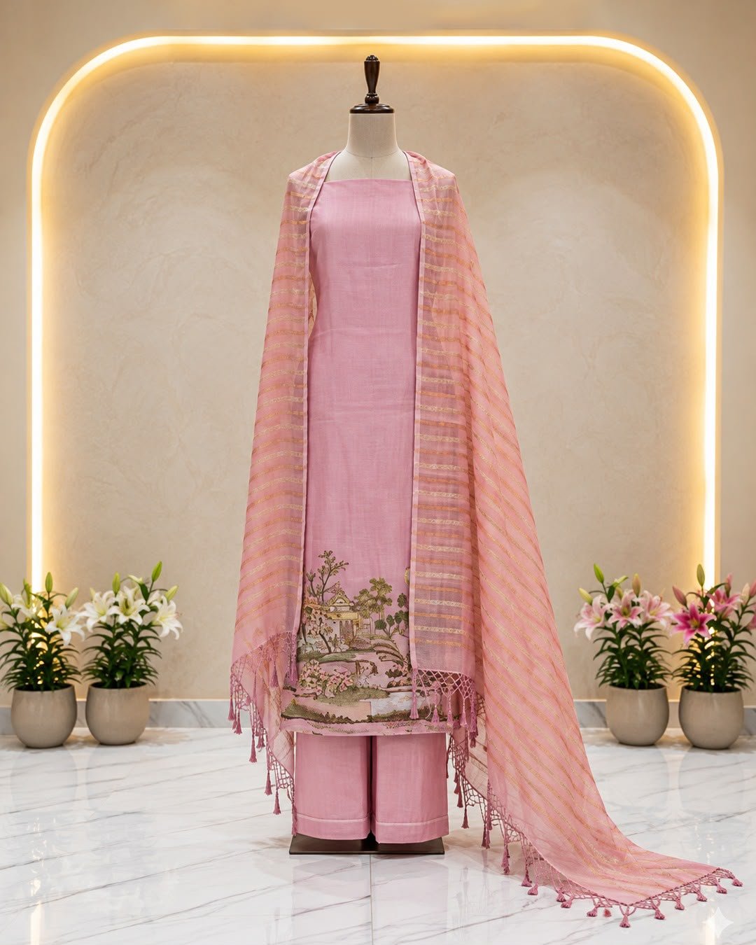 Soft Blush-Pink Silk Suit — Hand-embroidered Stitched Suits